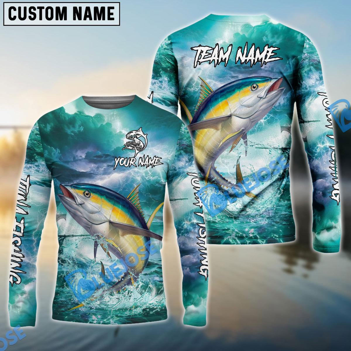 BlueJose Tuna Fishing Teal Thunderstorm Name & Team Name 3D Shirts
