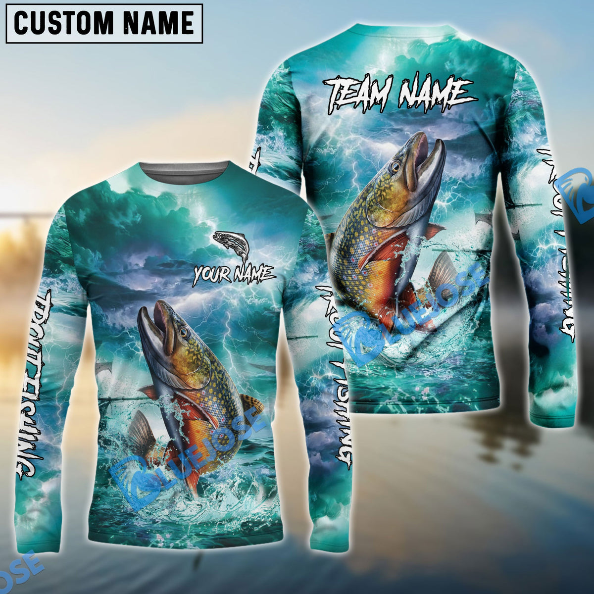 BlueJose Trout Fishing Teal Thunderstorm Name & Team Name 3D Shirts