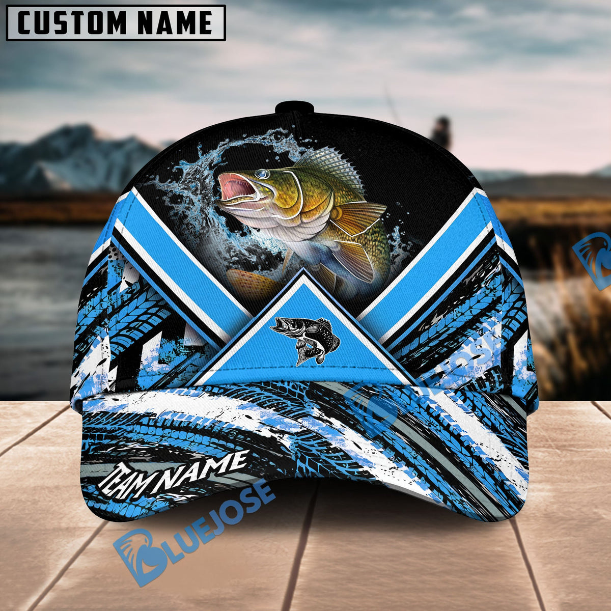 BlueJose Walleye Fishing Blue Tire Triangle Pattern Personalized Cap