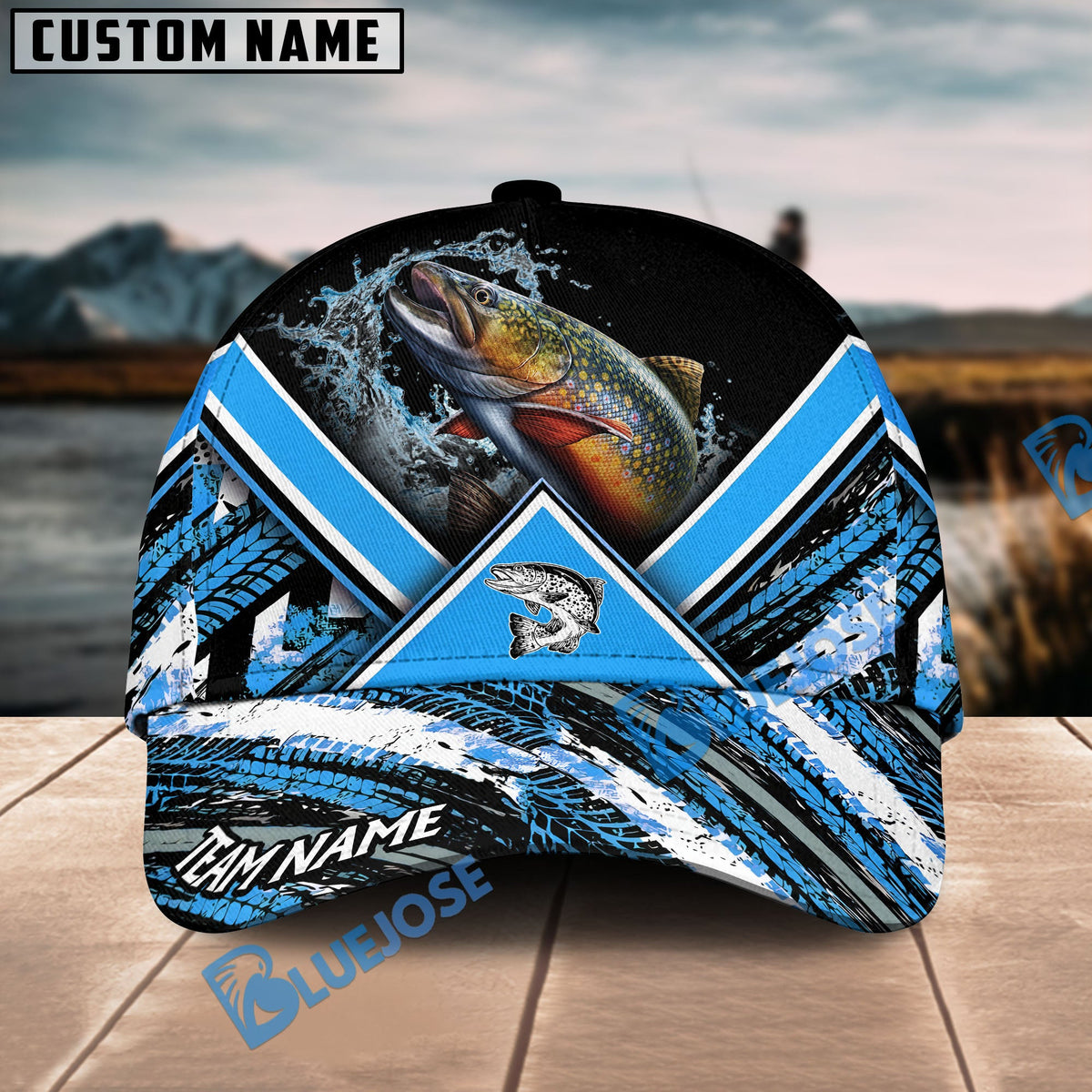 BlueJose Trout Fishing Blue Tire Triangle Pattern Personalized Cap