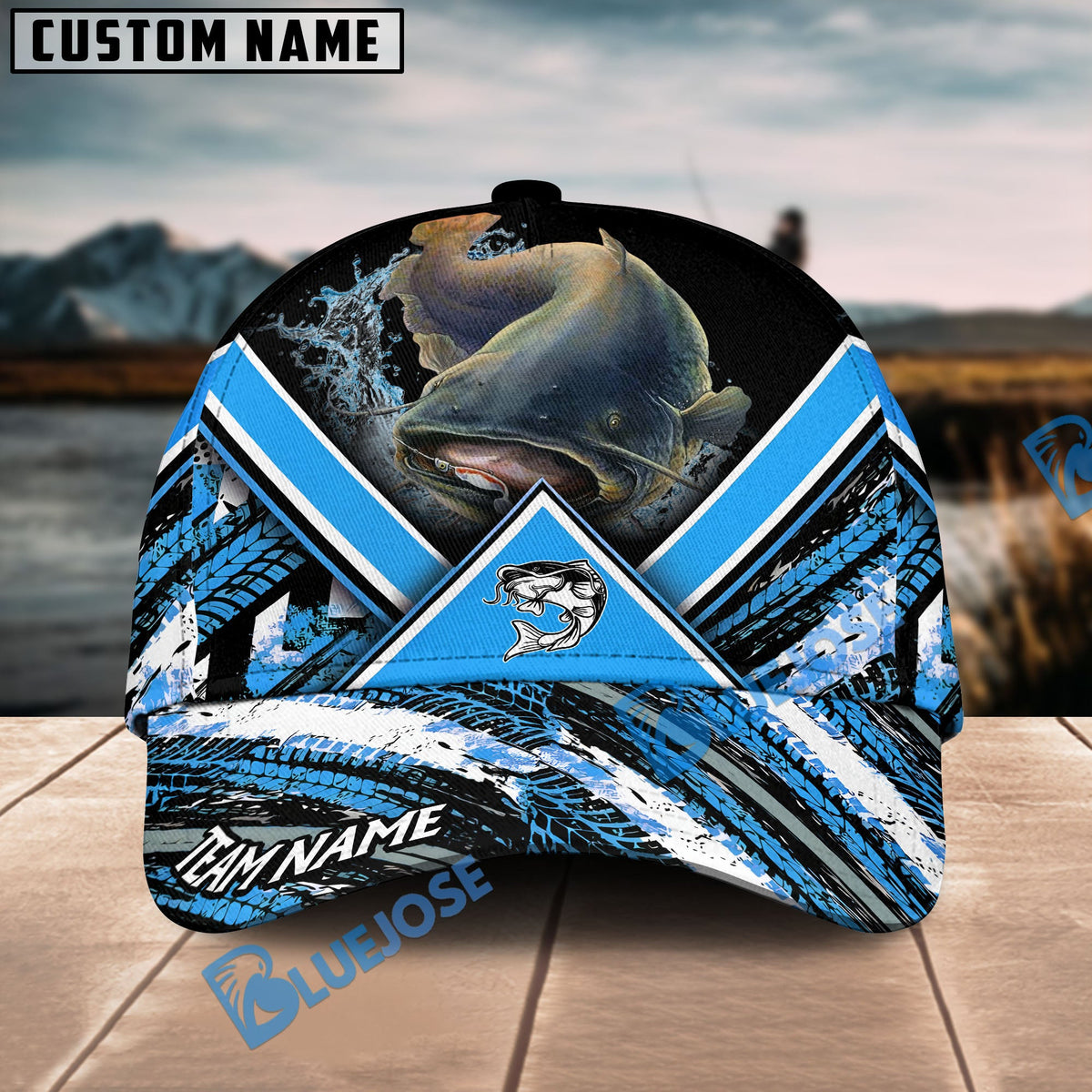 BlueJose Catfish Fishing Blue Tire Triangle Pattern Personalized Cap