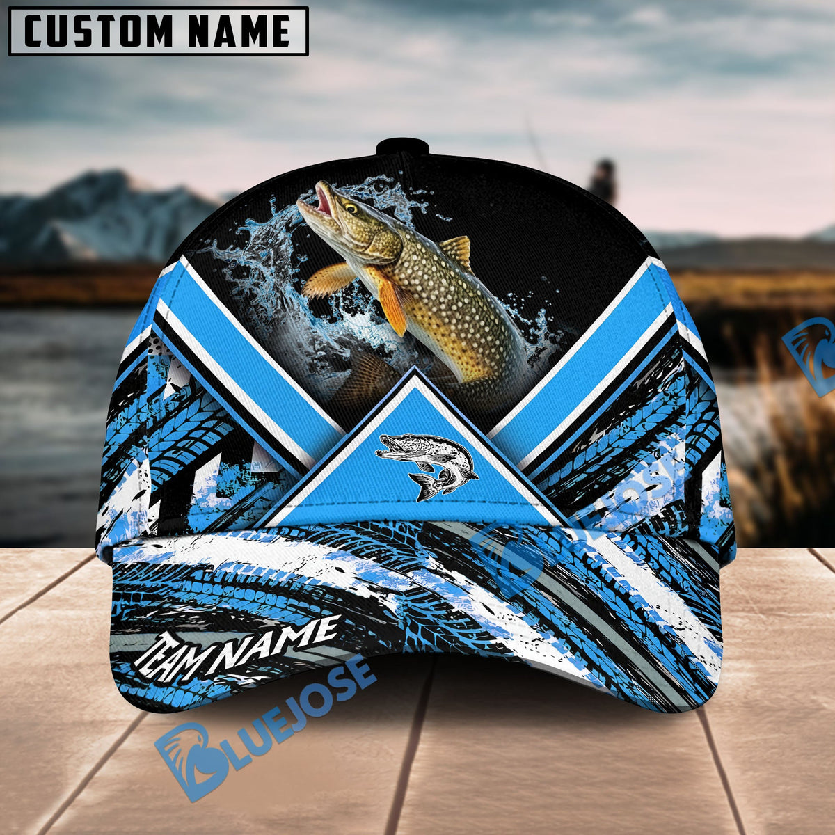 BlueJose Pike Fishing Blue Tire Triangle Pattern Personalized Cap