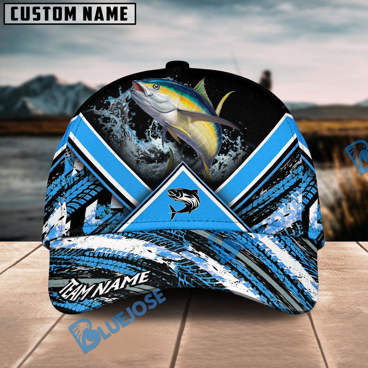 BlueJose Tuna Fishing Blue Tire Triangle Pattern Personalized Cap