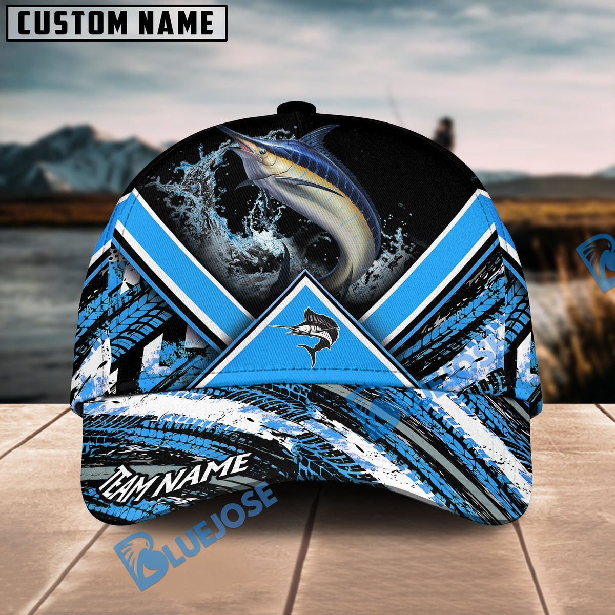 BlueJose Marlin Fishing Blue Tire Triangle Pattern Personalized Cap