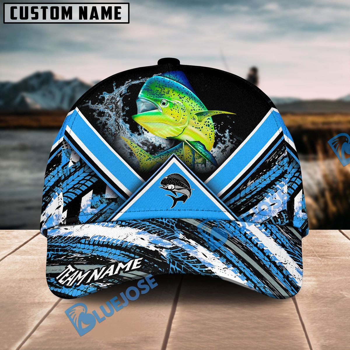 BlueJose Mahi Mahi Fishing Blue Tire Triangle Pattern Personalized Cap