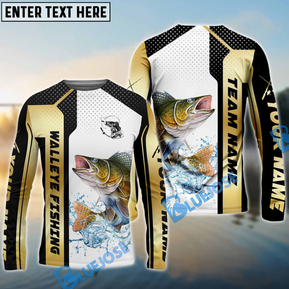 BlueJose Walleye Fishing Golden Premium Dynamic Strike Custom Name & Team Name 3D Shirts