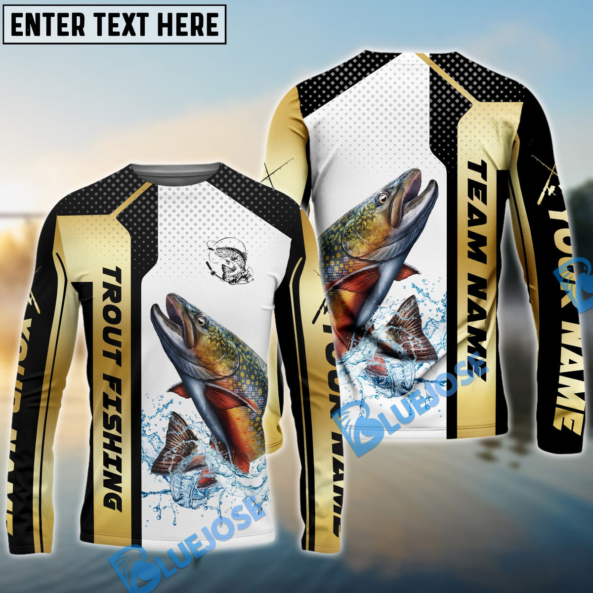 BlueJose Trout Fishing Golden Premium Dynamic Strike Custom Name & Team Name 3D Shirts
