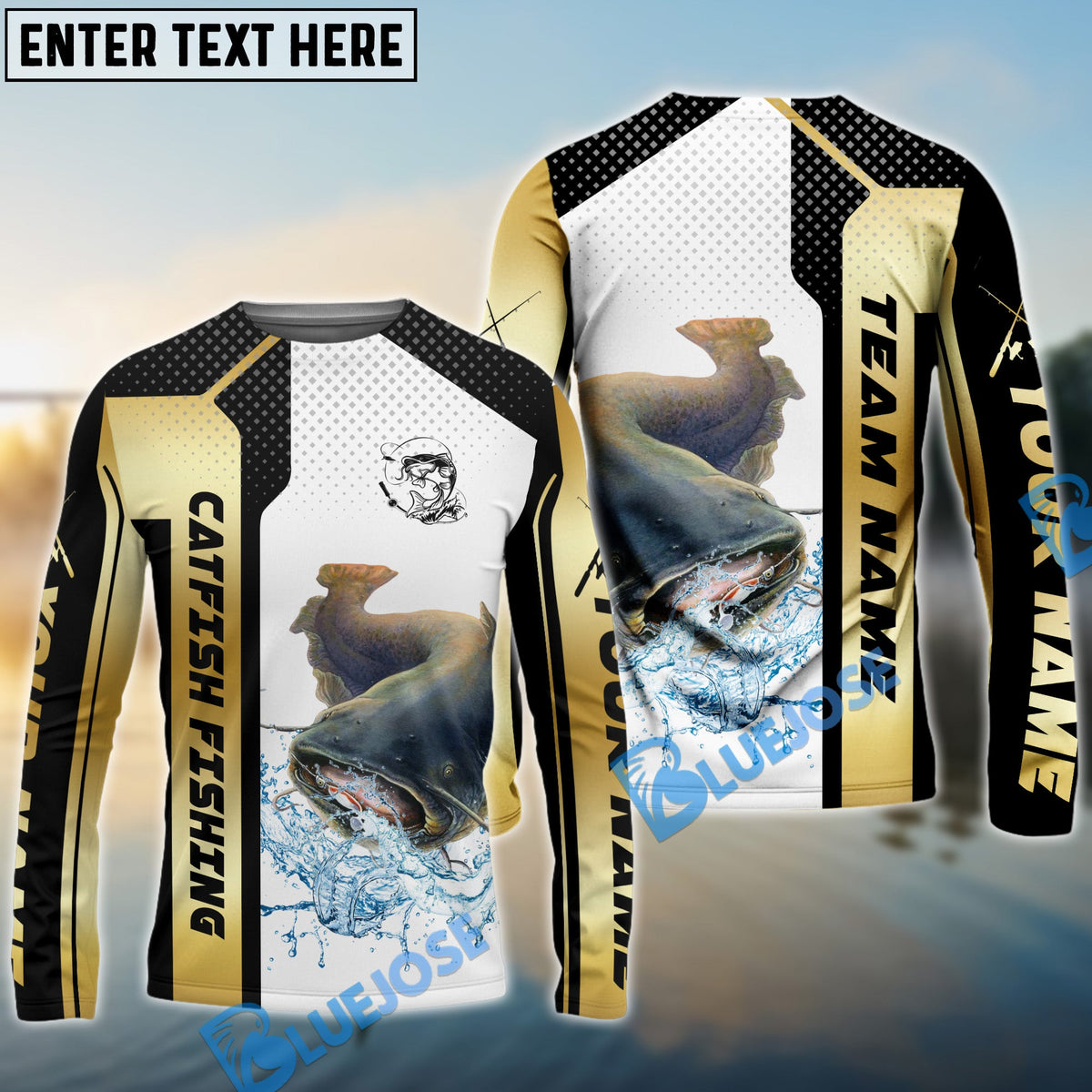 BlueJose Catfish Fishing Golden Premium Dynamic Strike Custom Name & Team Name 3D Shirts