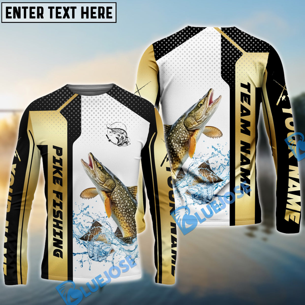 BlueJose Pike Fishing Golden Premium Dynamic Strike Custom Name & Team Name 3D Shirts