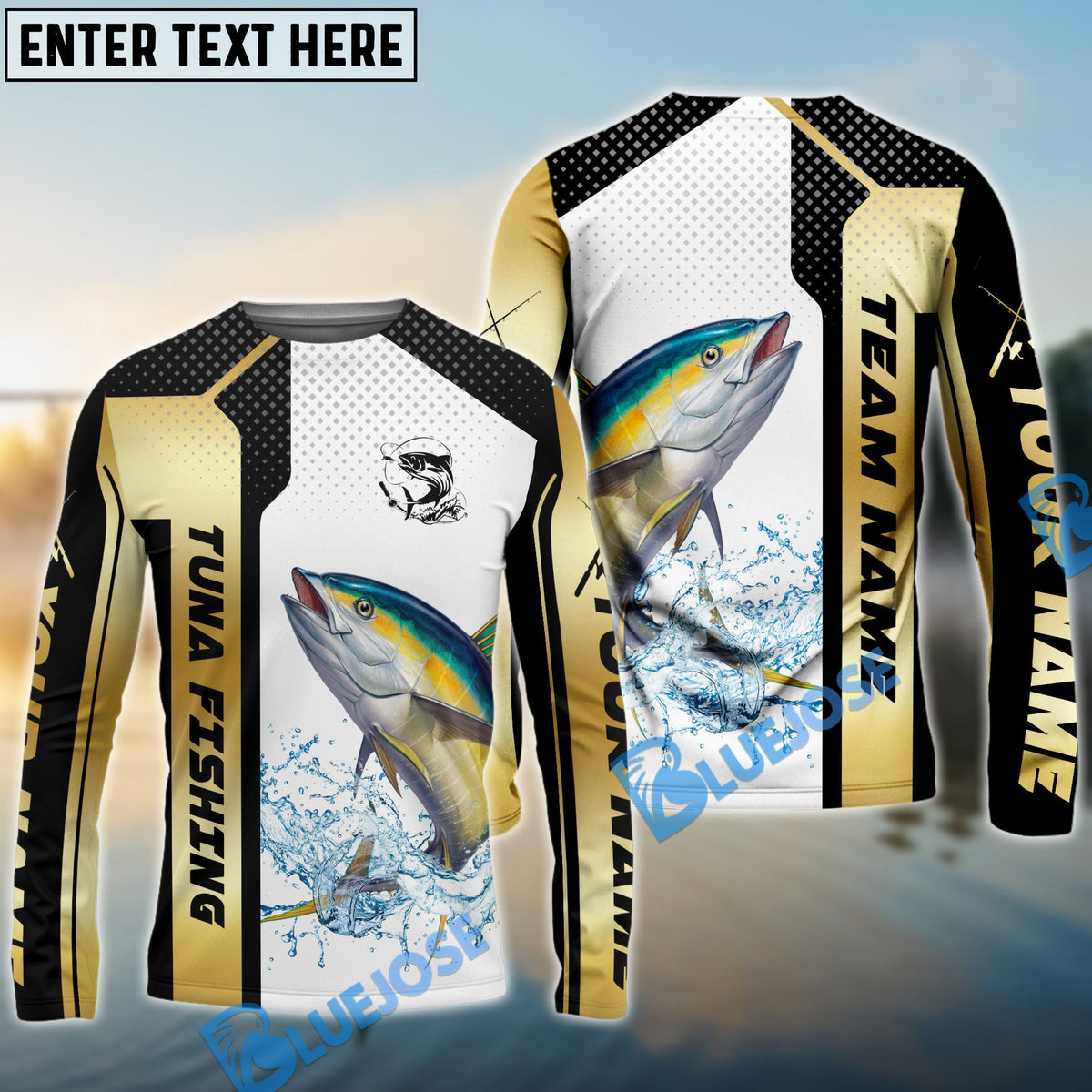 BlueJose Tuna Fishing Golden Premium Dynamic Strike Custom Name & Team Name 3D Shirts