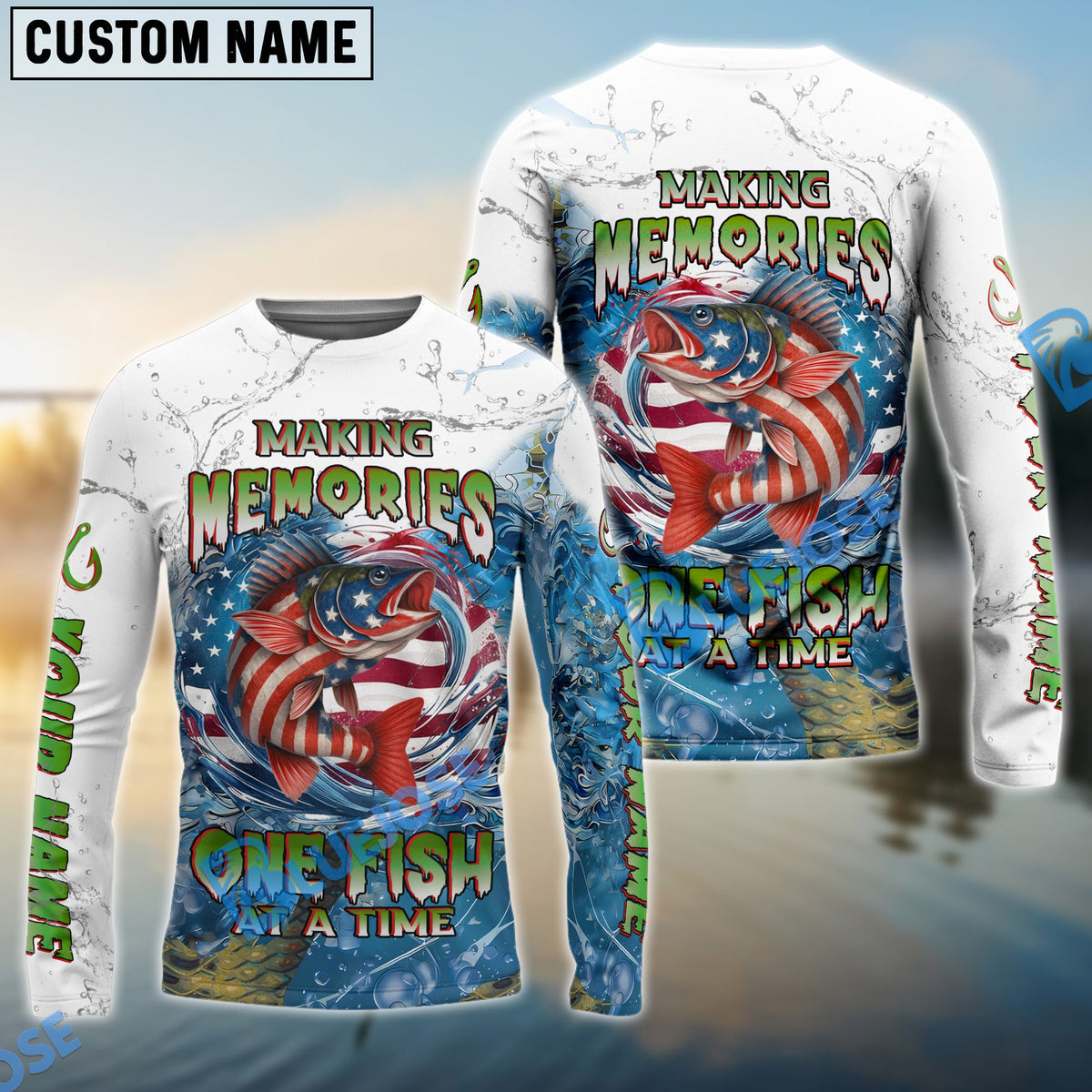BlueJose Walleye Fishing Patriotic Splash Making Memories One Fish At A Time‚ Custom Name & Team Name 3D Shirts