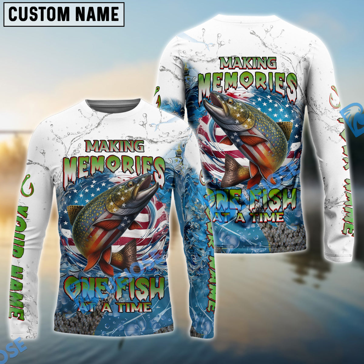 BlueJose Trout Fishing Patriotic Splash Making Memories One Fish At A Time‚ Custom Name & Team Name 3D Shirts