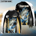 BlueJose Striped Bass Fishing Black Gold Design Pattern Custom Name & Team Name 3D Shirts