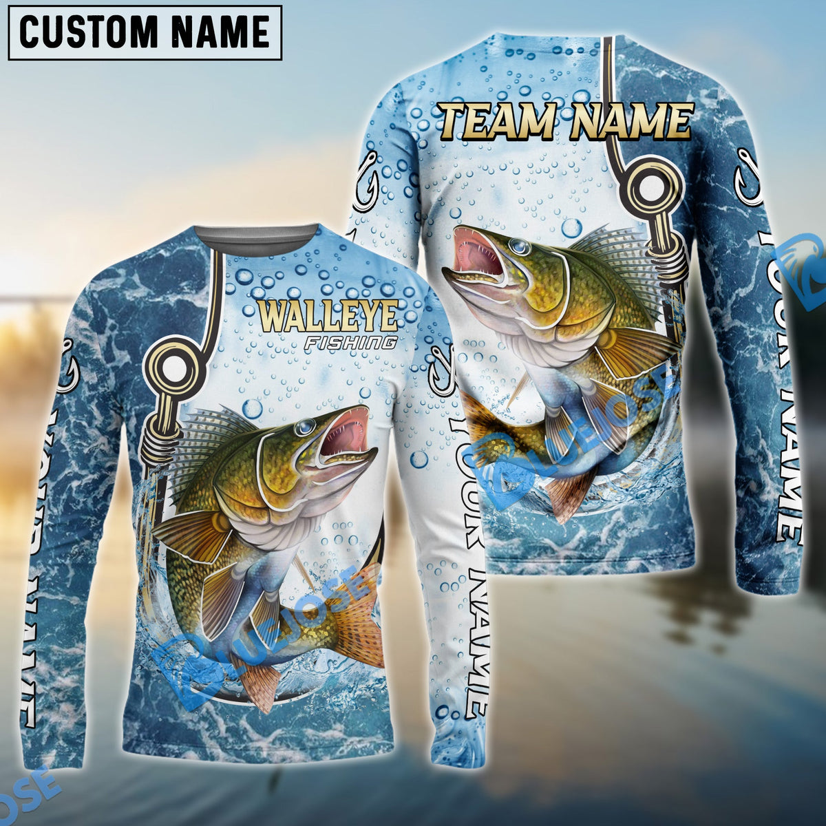 BlueJose Walleye Fishing Golden Hook Graphic Sport Custom Name & Team Name 3D Shirts