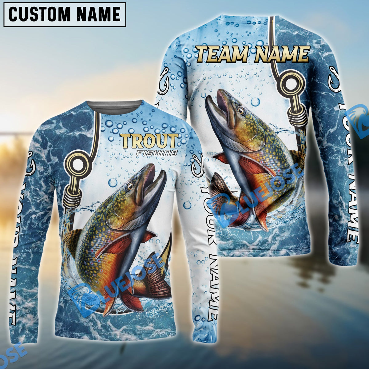 BlueJose Trout Fishing Golden Hook Graphic Sport Custom Name & Team Name 3D Shirts