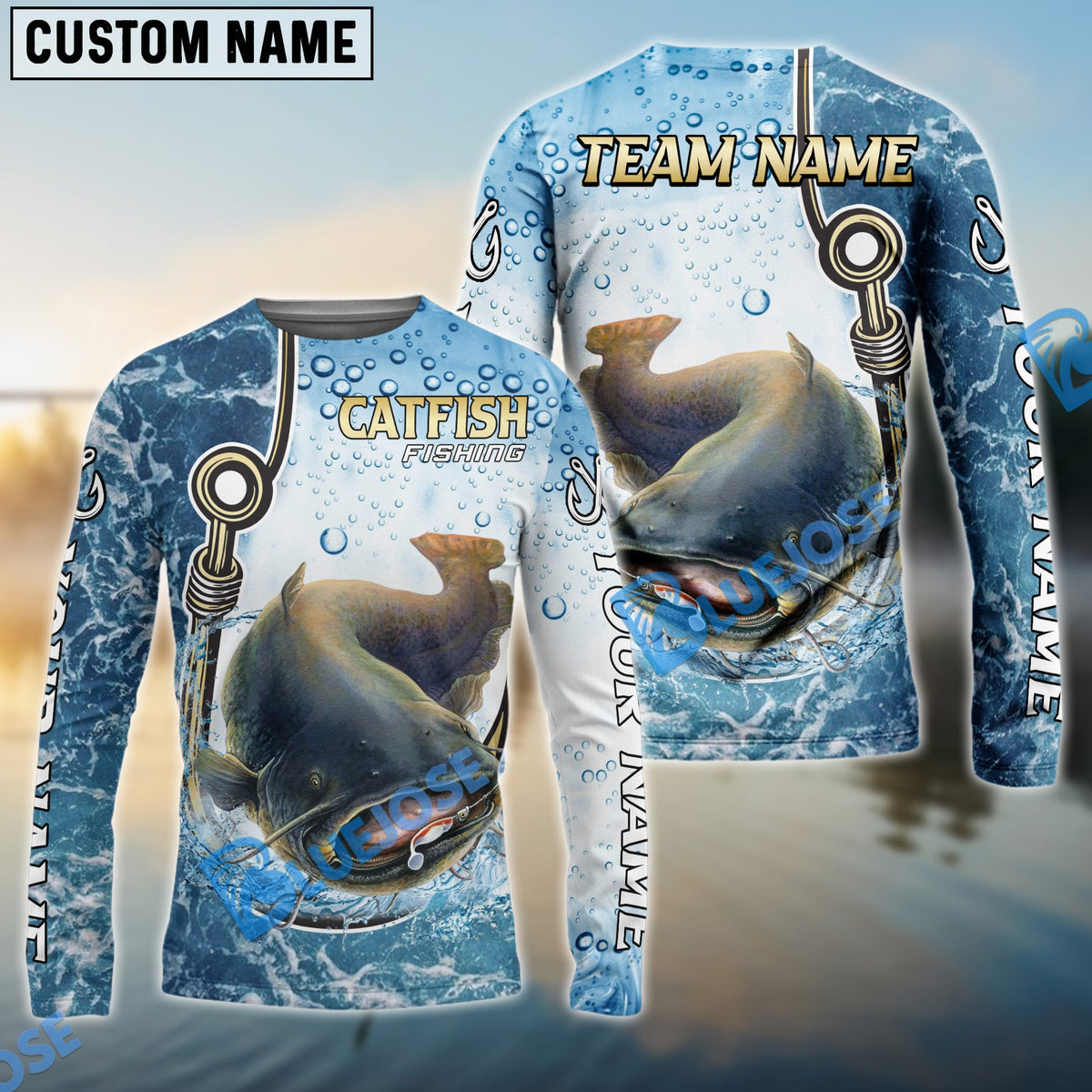 BlueJose Catfish Fishing Golden Hook Graphic Sport Custom Name & Team Name 3D Shirts