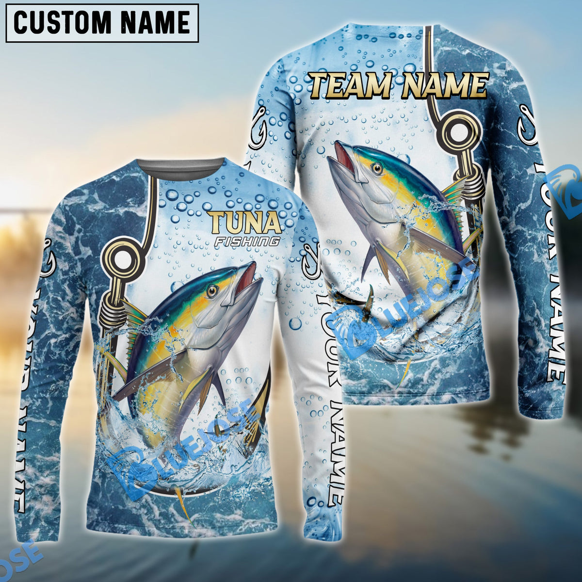 BlueJose Tuna Fishing Golden Hook Graphic Sport Custom Name & Team Name 3D Shirts