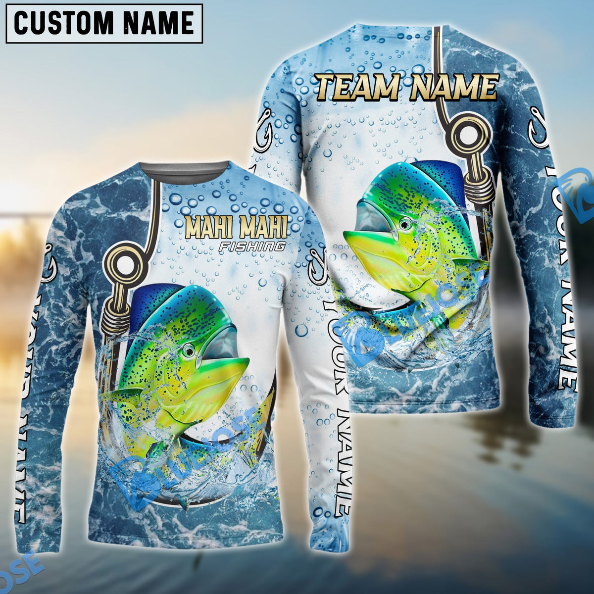 BlueJose Mahi-mahi Fishing Golden Hook Graphic Sport Custom Name & Team Name 3D Shirts