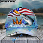 BlueJose Fishing American Flag Beer Personalized Cap (Bass, Walleye, Trout, Catfish, Crappie, Striped Bass, Salmon, Pike, Tuna, Marlin, Mahi-mahi)