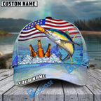 BlueJose Fishing American Flag Beer Personalized Cap (Bass, Walleye, Trout, Catfish, Crappie, Striped Bass, Salmon, Pike, Tuna, Marlin, Mahi-mahi)