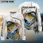 BlueJose Walleye Fishing White Marble & Gold Trim Splash Heartbeat Line Custom Name & Team Name 3D Shirts