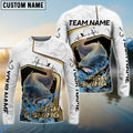 BlueJose Catfish Fishing White Marble & Gold Trim Splash Heartbeat Line Custom Name & Team Name 3D Shirts