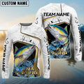 BlueJose Tuna Fishing White Marble & Gold Trim Splash Heartbeat Line Custom Name & Team Name 3D Shirts