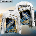 BlueJose Marlin Fishing White Marble & Gold Trim Splash Heartbeat Line Custom Name & Team Name 3D Shirts
