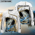 BlueJose Striped Bass Fishing White Marble & Gold Trim Splash Heartbeat Line Custom Name & Team Name 3D Shirts