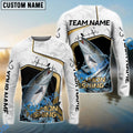 BlueJose Salmon Fishing White Marble & Gold Trim Splash Heartbeat Line Custom Name & Team Name 3D Shirts