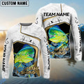 BlueJose Mahi-Mahi Fishing White Marble & Gold Trim Splash Heartbeat Line Custom Name & Team Name 3D Shirts