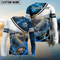 BlueJose Catfish Fishing Grey Diagonal Stripe & Blue Flame Water Splash Custom Name & Team Name 3D Shirts