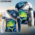 BlueJose Mahi-Mahi Fishing Grey Diagonal Stripe & Blue Flame Water Splash Custom Name & Team Name 3D Shirts