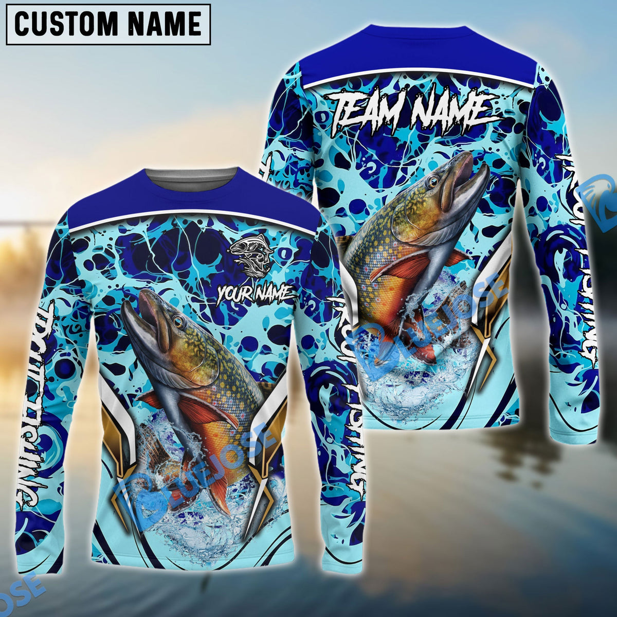 BlueJose Trout Fishing Blue Fiction Sea Custom Name & Team Name 3D Shirts