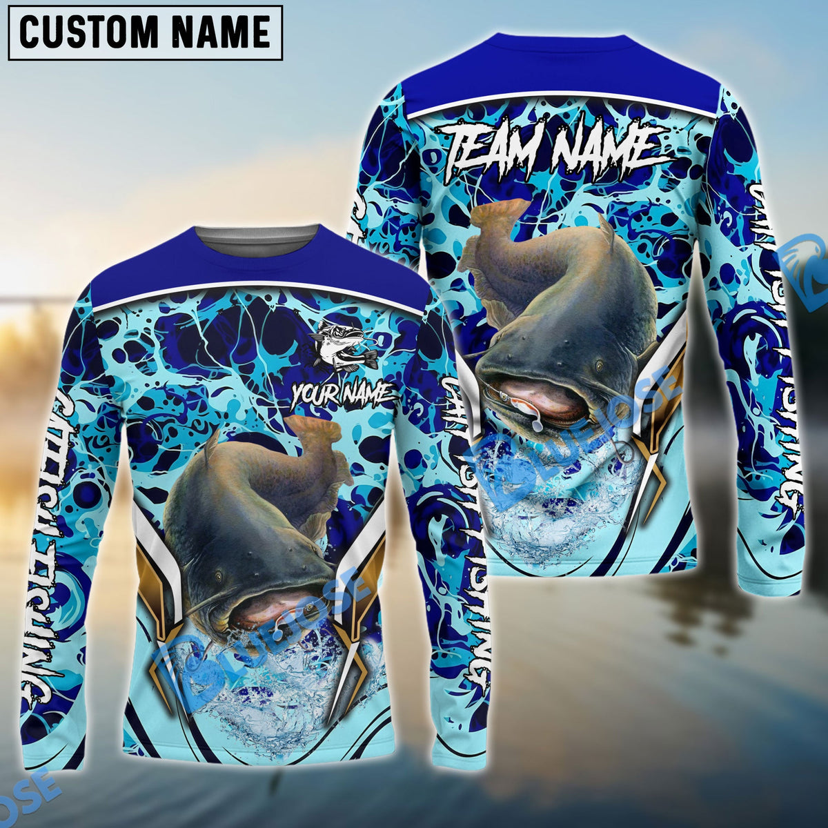 BlueJose Catfish Fishing Blue Fiction Sea Custom Name & Team Name 3D Shirts