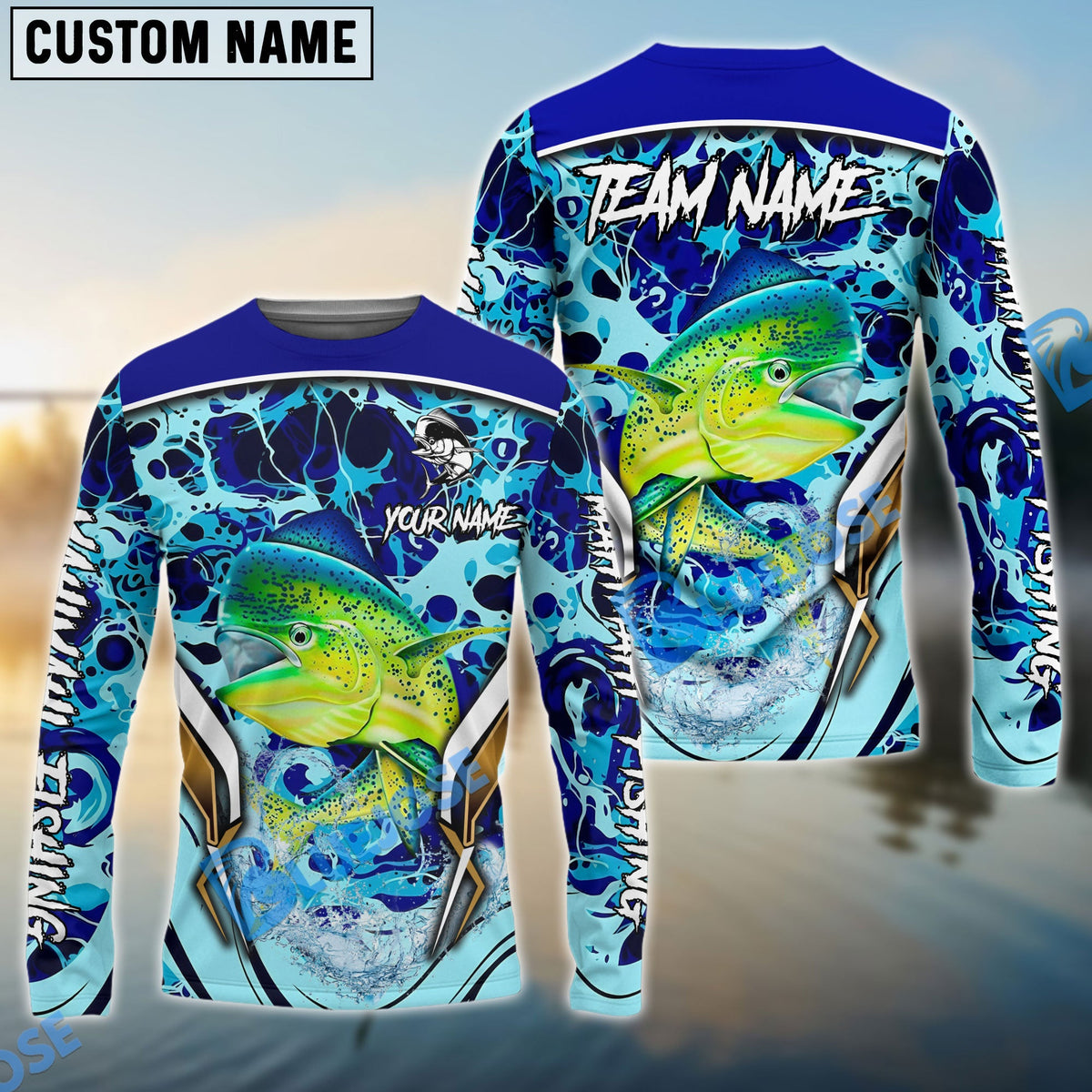 BlueJose Mahi Mahi Fishing Blue Fiction Sea Custom Name & Team Name 3D Shirts