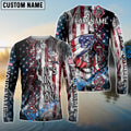 BlueJose Tuna Fishing American Flag Smoke & Red DNA Helix Firefighter Icons Custom Name & Team Name 3D Shirts