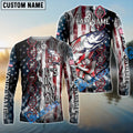 BlueJose Salmon Fishing American Flag Smoke & Red DNA Helix Firefighter Icons Custom Name & Team Name 3D Shirts