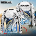 BlueJose Marlin Fishing White Black Curve Pattern Design Custom Name & Team Name 3D Shirts
