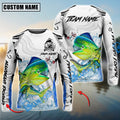 BlueJose Mahi Mahi Fishing White Black Curve Pattern Design Custom Name & Team Name 3D Shirts