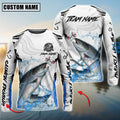 BlueJose Salmon Fishing White Black Curve Pattern Design Custom Name & Team Name 3D Shirts