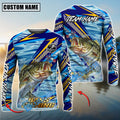 BlueJose Red Fish Fishing Yellow Blue Lightning Pattern Design Custom Name & Team Name 3D Shirts
