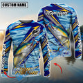BlueJose Tuna Fishing Yellow Blue Lightning Pattern Design Custom Name & Team Name 3D Shirts