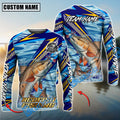 BlueJose Red Fish Fishing Yellow Blue Lightning Pattern Design Custom Name & Team Name 3D Shirts