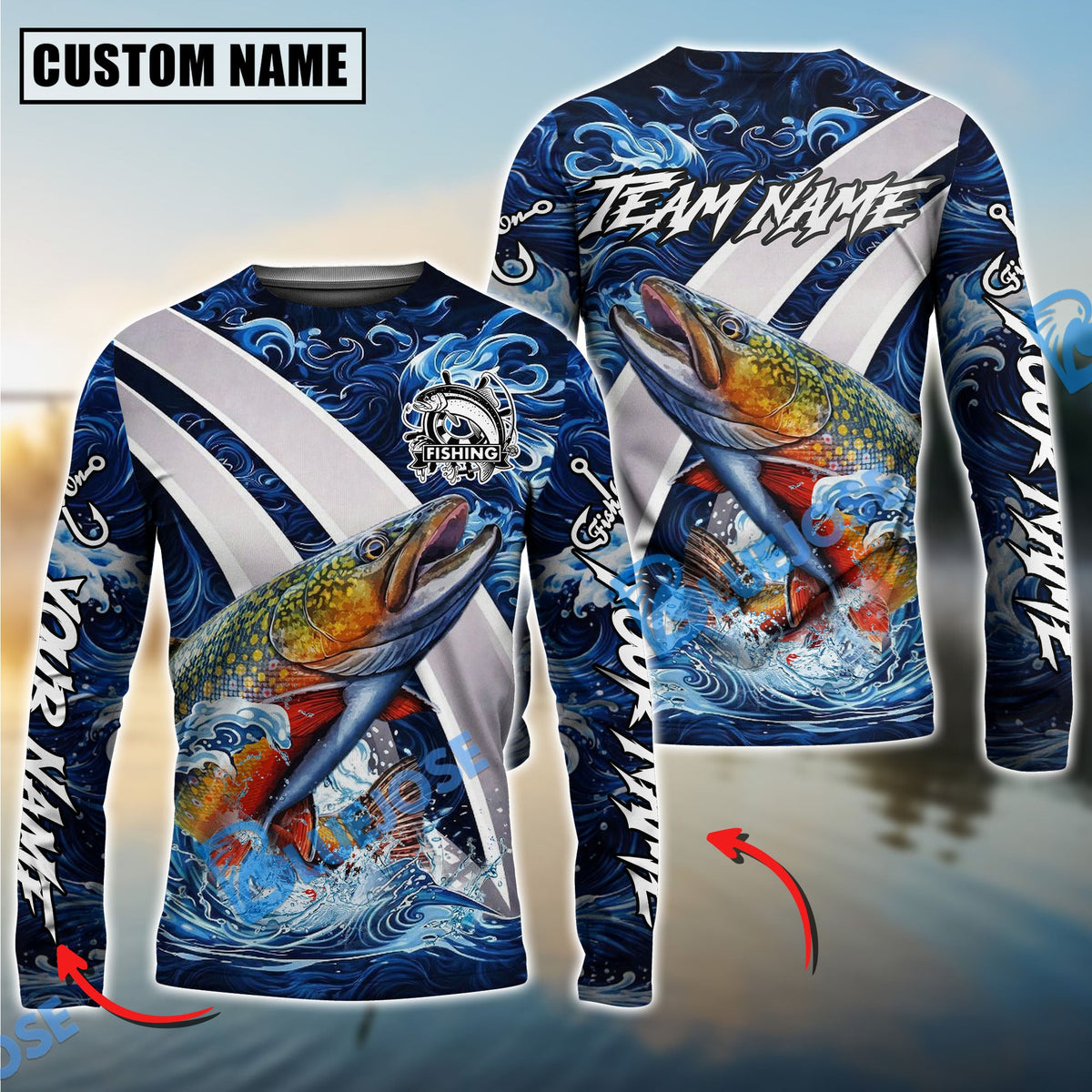 BlueJose Trout Fishing Blue Lava Smoke Silver Line Design Custom Name & Team Name 3D Shirts