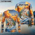 BlueJose Pike Fishing Ocean Sunset Wave Custom Name & Team Name 3D Shirts