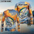 BlueJose Tuna Fishing Ocean Sunset Wave Custom Name & Team Name 3D Shirts