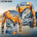 BlueJose Salmon Fishing Ocean Sunset Wave Custom Name & Team Name 3D Shirts