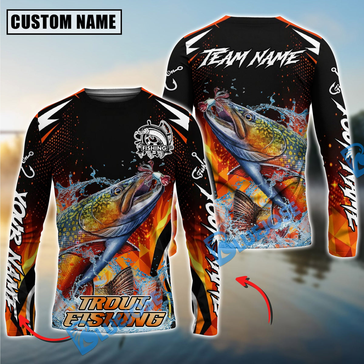 BlueJose Trout Fishing Fire Touch Custom Name & Team Name 3D Shirts