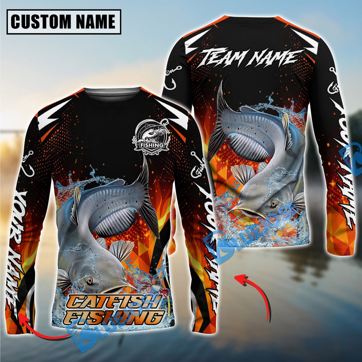 BlueJose Catfish Fishing Fire Touch Custom Name & Team Name 3D Shirts
